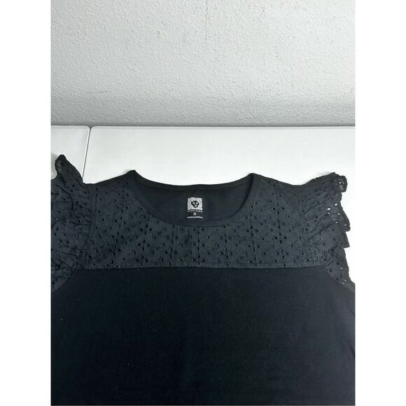 NWT Bohemian Anne Klein Black Women’s Top Eyelet Trim Size S Ruffle Sleeve - Picture 2 of 10